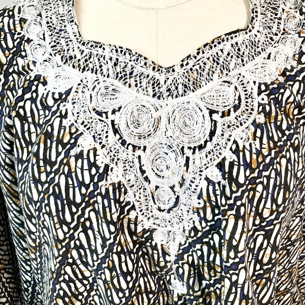 Vintage 70s OS African Print Poncho Cape Layer - Picture 2 of 8